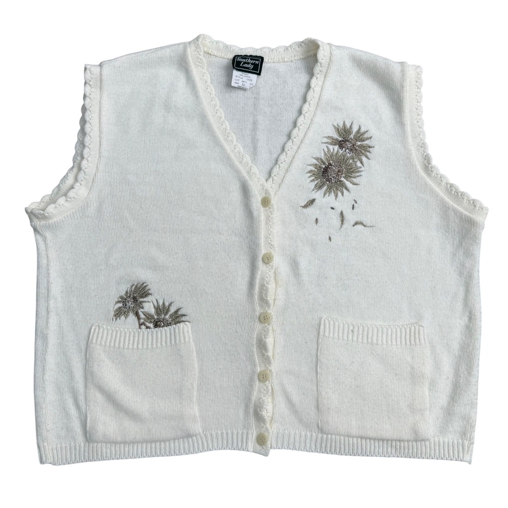Southern Lady White Embroidered Knit Sweater Vest Women XL Cottage
Made in USA